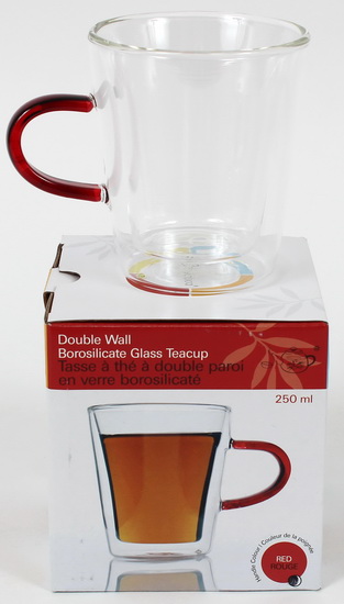 Tasse dble paroi verre anse rouge - 