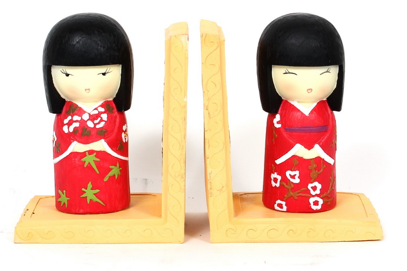 Ens. 2 appui-livres Geisha Rouge - RED JAPANESE DOLLS BOOKENDS