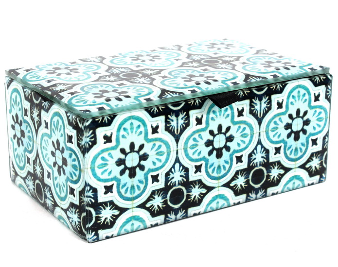 Boîte Motifs marocains bleu 14X9 cm - BOX WITH BLUE MORROCAN DESIGN