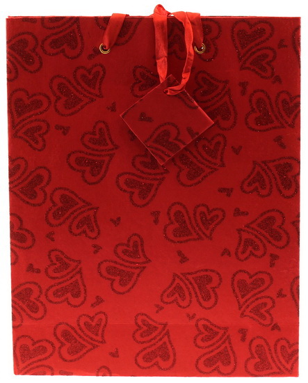 Sac large cœur brillant sur fond rouge 35X28X10 cm