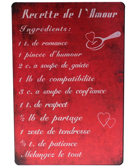 Plaque Recette De L 39 Amour x30cm Gifts Renaud Bray