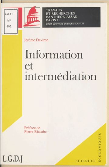 Information et Intermédiation - JERÔME DAVIRON