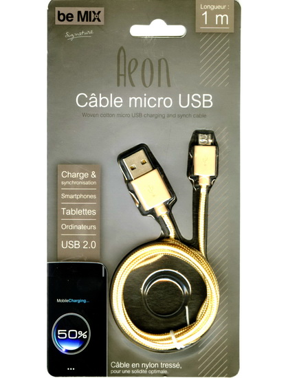 Cable micro USB 1 mètre 4ass