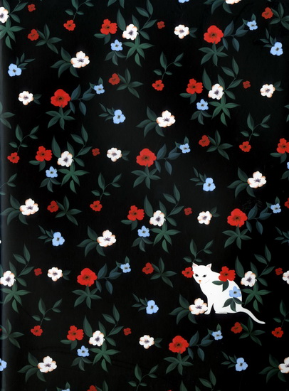 Grand cahier ligné Chat blanc et fleurs rouges 18.5X25.5cm