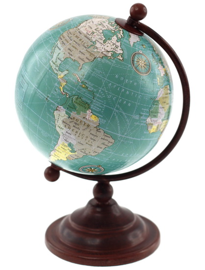 Globe fond bleu avec base fini antique