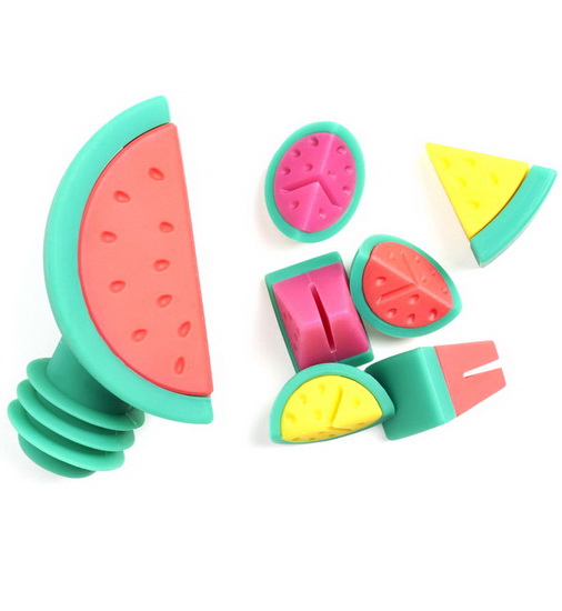 Ens. Identificateurs à verres et bouchon à vin melon d&#39;eau 7pcs