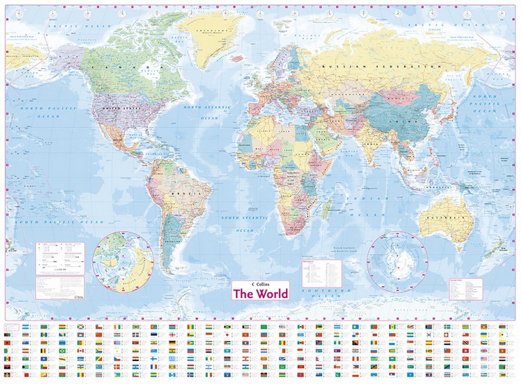 Collins World Wall Laminated Map - COLLINS MAPS