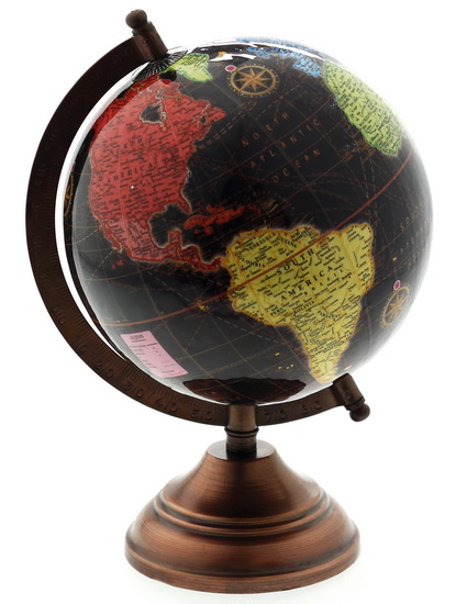 Globe fond noir fini lustré sur base antique Dia. 15cm
