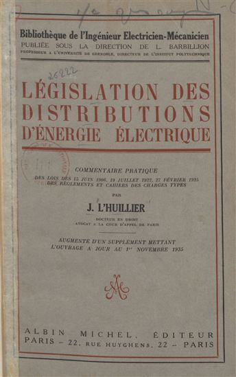 Législation des distributions d&#39;énergie électrique - JEAN L'HUILLIER
