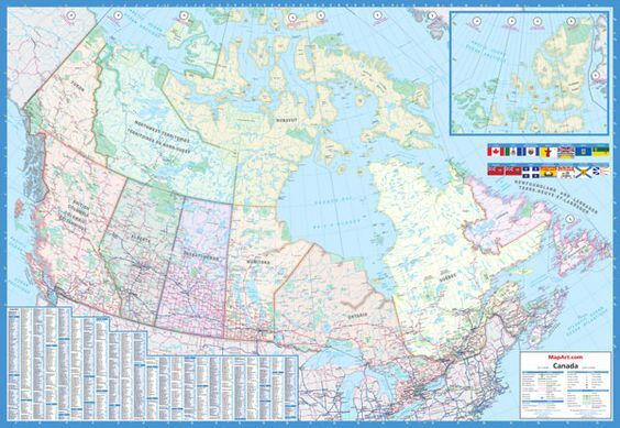 Canada Laminated w/Flags Wall Map 50X32 - COLLECTIF