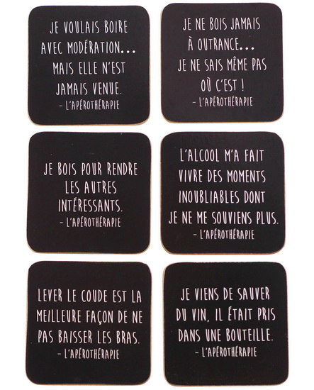 Ens 6 Sous Verres Citation Alcool Wine Gifts Renaud Bray