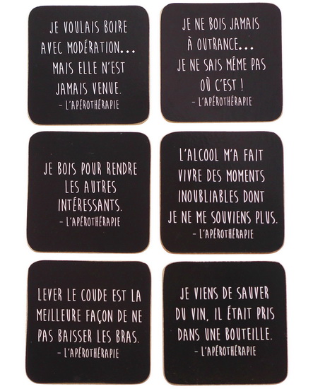 Ens. 6 sous-verres citation alcool