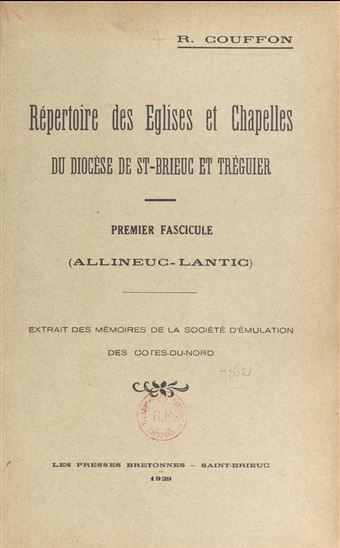 Répertoire des églises et chapelles du diocèse de St-Brieuc et Tréguier - R. COUFFON