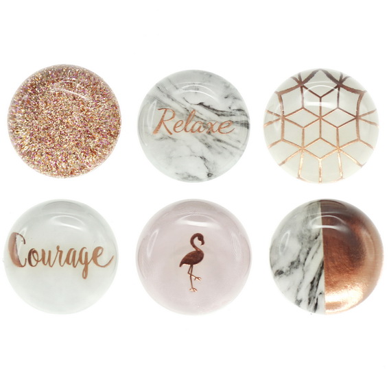 Ens. 6 Aimants en verre Roses