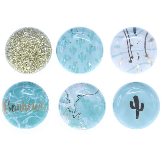 Ens. 6 Aimants en verre Turquoises