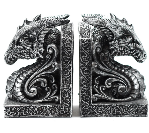 Ens. 2 appui-livres Dragon gris