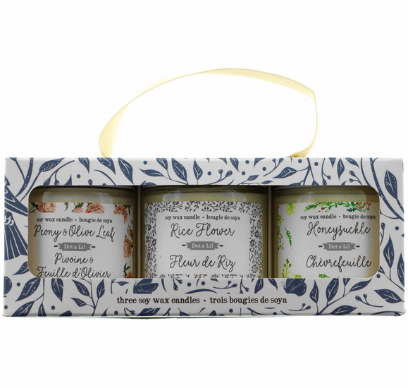 Coffret de trois bougies 100g.