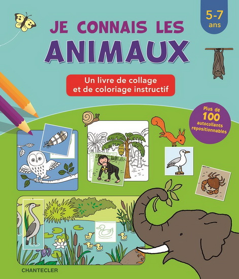 Je connais les animaux : un livre de collage et de coloriage instructif : 5-7 ans - ANITA ENGELEN