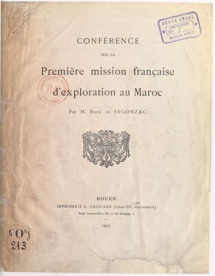 Conférence sur la première mission française d&#39;exploration au Maroc - RENÉ DE SEGONZAC