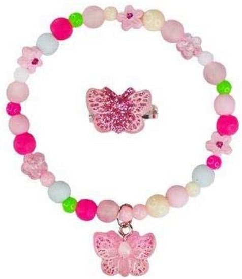 Ensemble scintillant bracelet et bague papillon