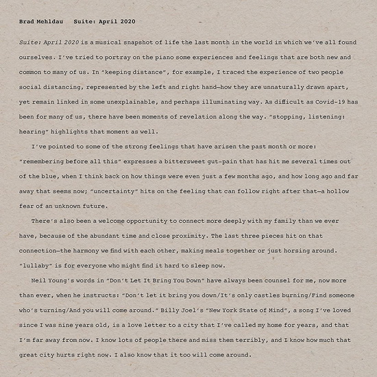 Suite: April 2020 (Vinyl) - BRAD MEHLDAU