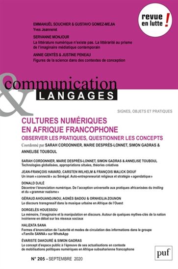 Communication & langages #205 Cultures numériques en Afrique francophone : observer les pratiques, questionner les concepts - COLLECTIF