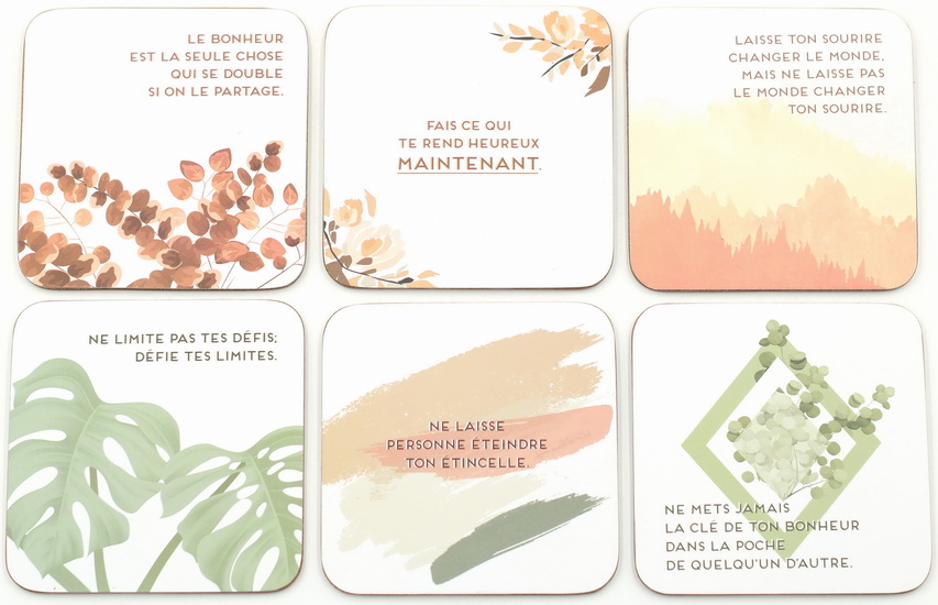 Ens. 6 sous-verres citations