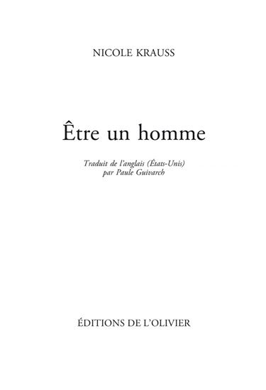 Être un homme - NICOLE KRAUSS