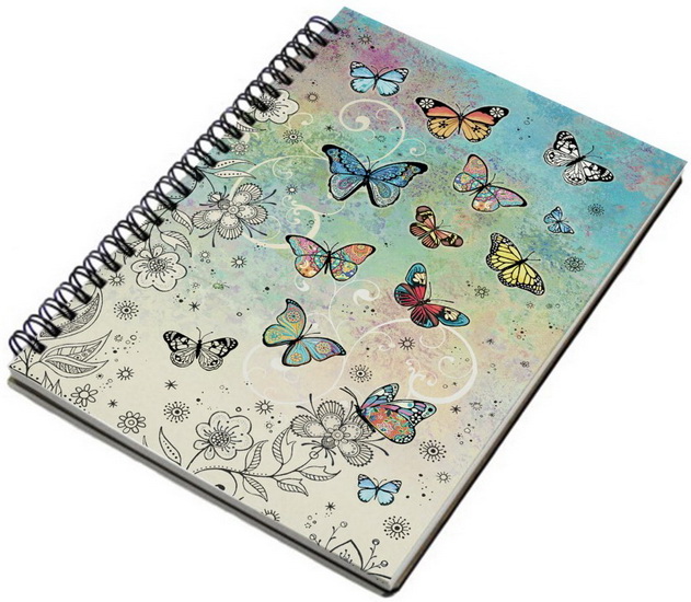 Cahier de notes spirale papillons multicolores 15x21 cm
