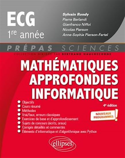 Mathématiques approfondies - Informatique - prépas ECG 1re année - Nouveaux programmes - 4e édition - PIERRE BERLANDI - GIANFRANCO NIFFOI - PI