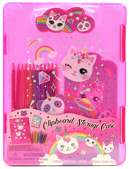 Planche à pince avec Carnet et crayons Chat licorne