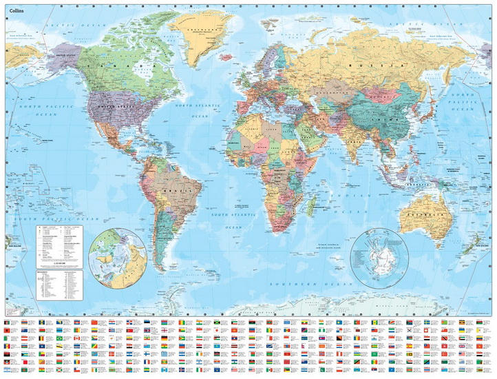 Collins World Wall Paper Map - COLLECTIF