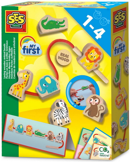 Montessori Lot de 32 jouets en bois à enfiler pour enfants à partir de 2,  3, 4, 5, jeu d'enfilage en bois pédagogique, perles d'animaux, jouets pour  filles et garçons de 2 à 5 ans