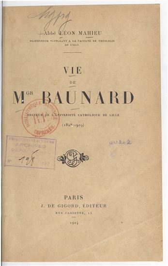 Vie de Mgr Baunard - LÉON MAHIEU