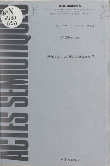 Retour à Saussure ? - CLAUDE ZILBERBERG
