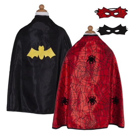 Masque et cape réversible Batman et Spiderman 4-6 ans