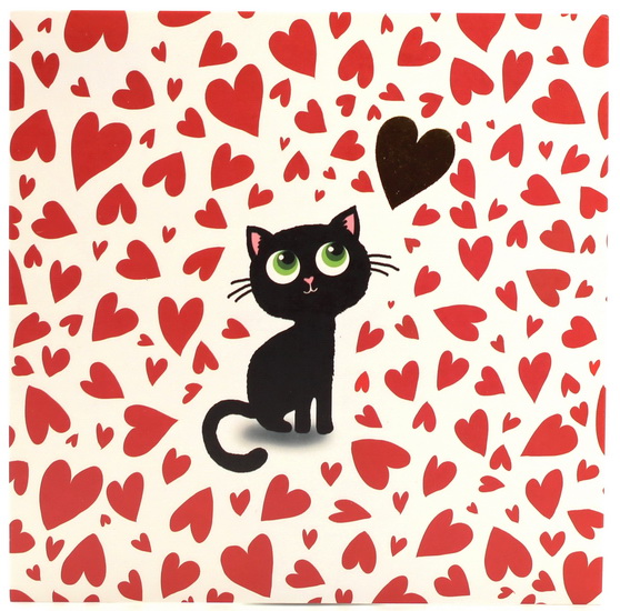 Chat et coeurs rouge