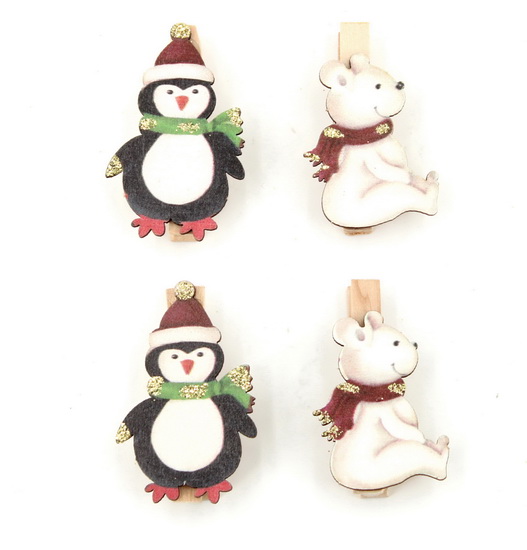 Ens. 4 pinces Pingouin et Ours