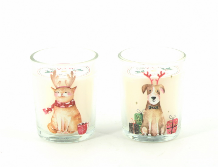 Bougie votive Chats & Chiens de Noël 2AS