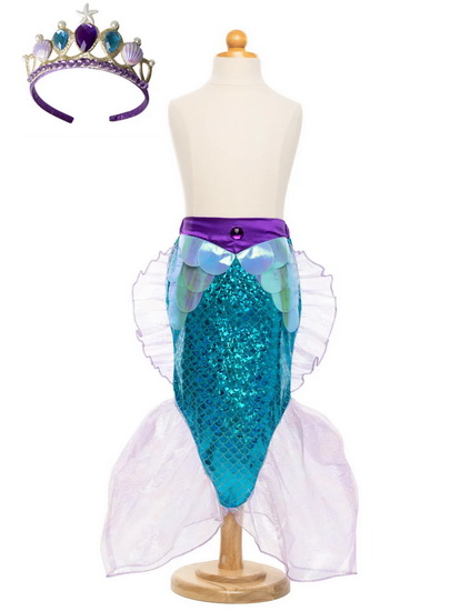 Jupe sirène à paillettes bleu et tiara 5-6 ans