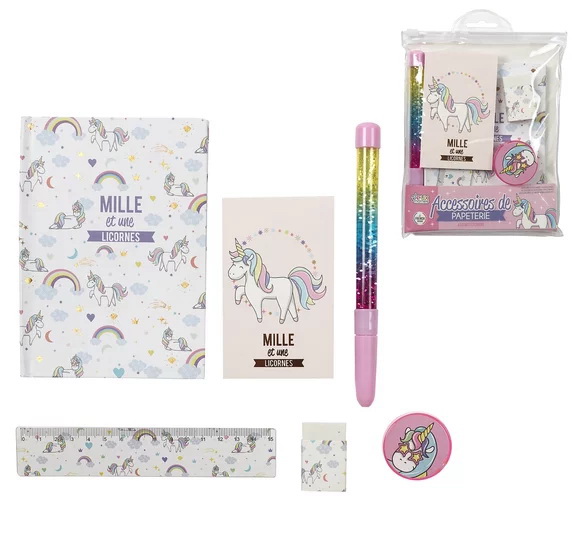 Ensemble de papeterie licorne
