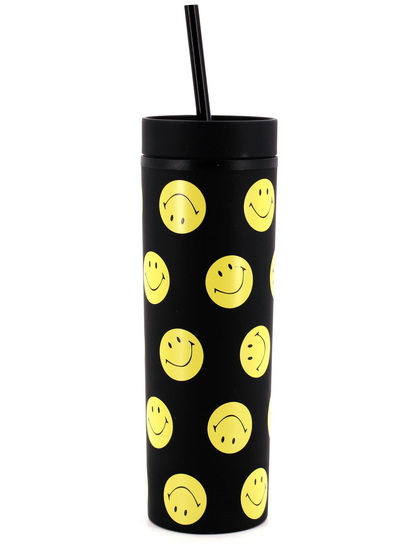 Gobelet avec paille noir sourires jaunes 450 ml