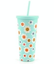 Gobelet avec paille bleu fleurs souriantes 650 ml