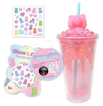 Verre et autocollants gummy bear rose