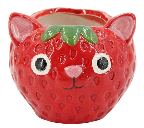Cache-pot chat fraise