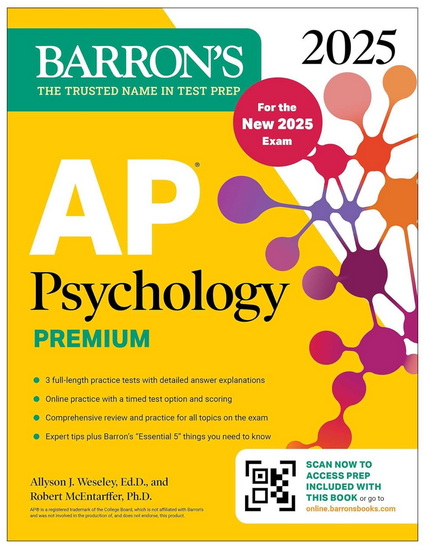 AP Psychology Premium, 2025: 6 Practice Tests + Comprehensive Review + Online Pr - ALLYSON J WESELEY