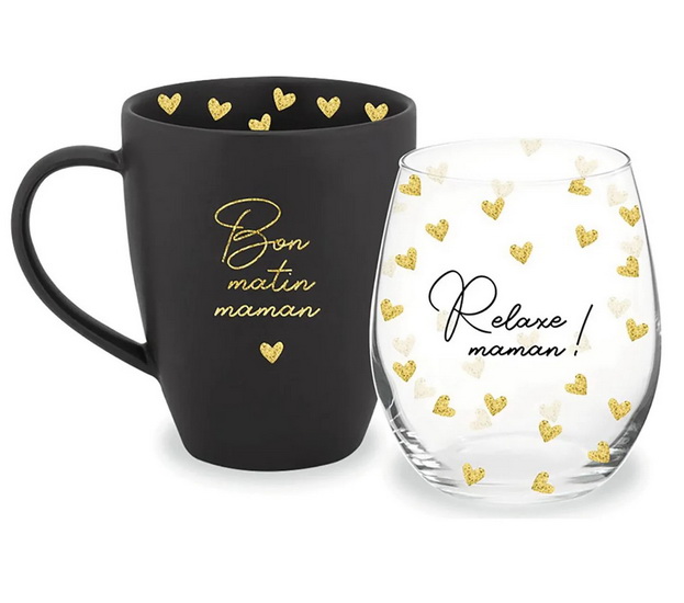 Ens. tasse et verre maman en or Chantal Lacroix