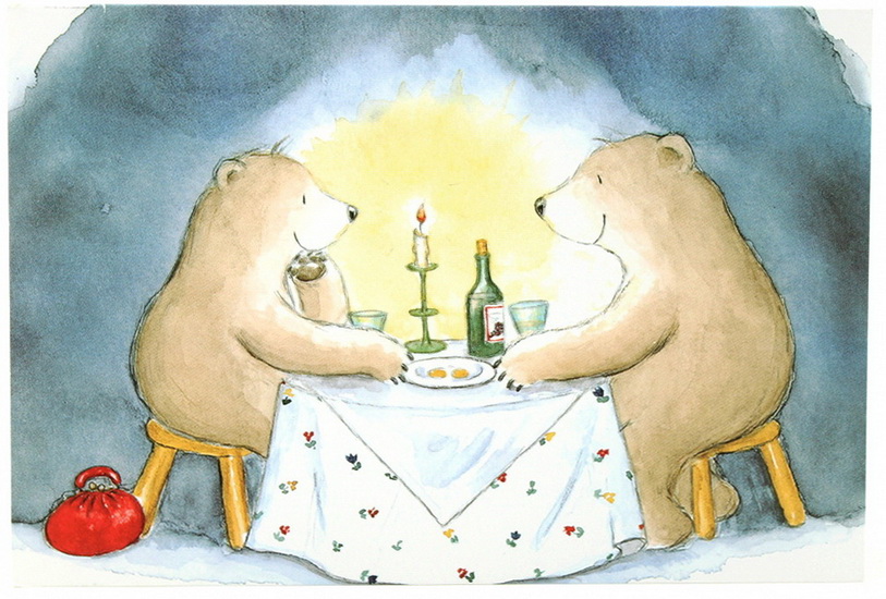 Deux ours devant un repas