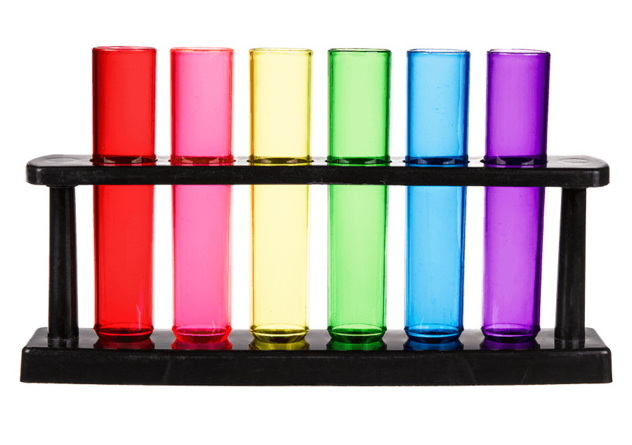 Ens. 6 verres à shooter colorés éprouvettes