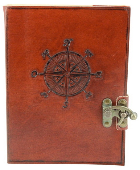 Journal blanc cuir embossé boussole
